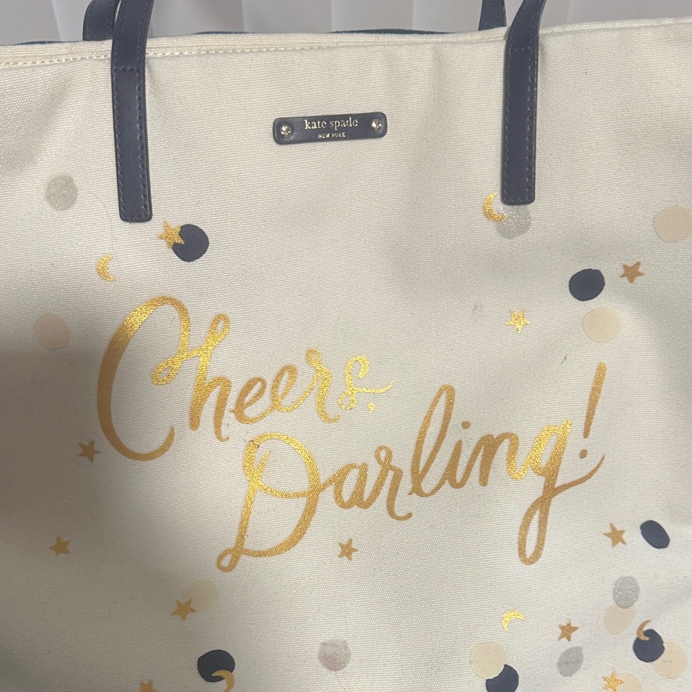 Cheers Darling Canvas Tote Bag - Cream and Gold Kate Spade